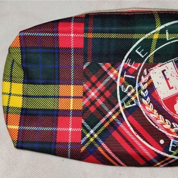 Estee Lauder Plaid Tartan Cosmetic Zipper Make Up Bag with Tassle & Big Logo - Picture 4 of 13